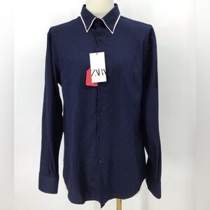 NWT Zara Navy Blue Dress Shirt
